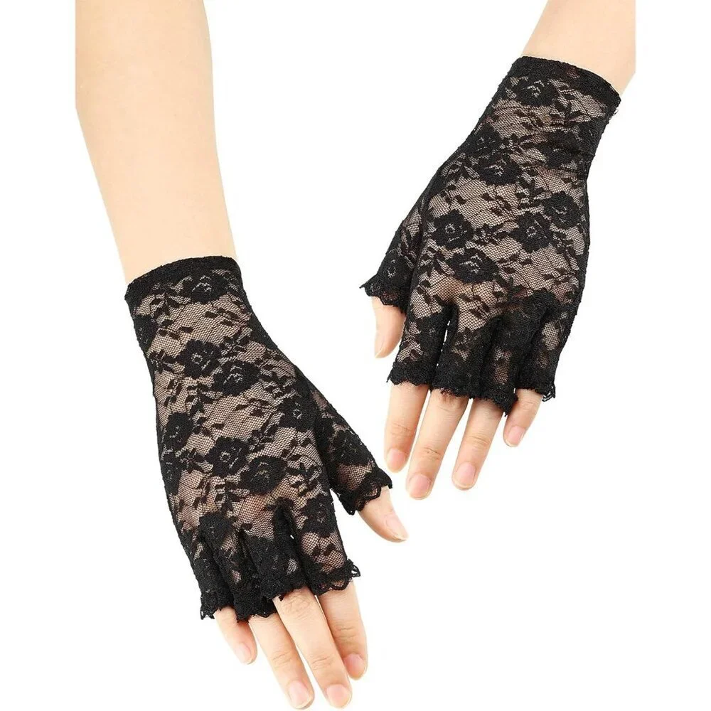 80s Costume Accessories Lace Headband Earrings Fishnet Gloves Necklace Bracelet